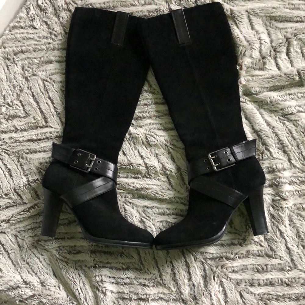 Chaps Candace Black Suede & Leather tall Boot sz 6